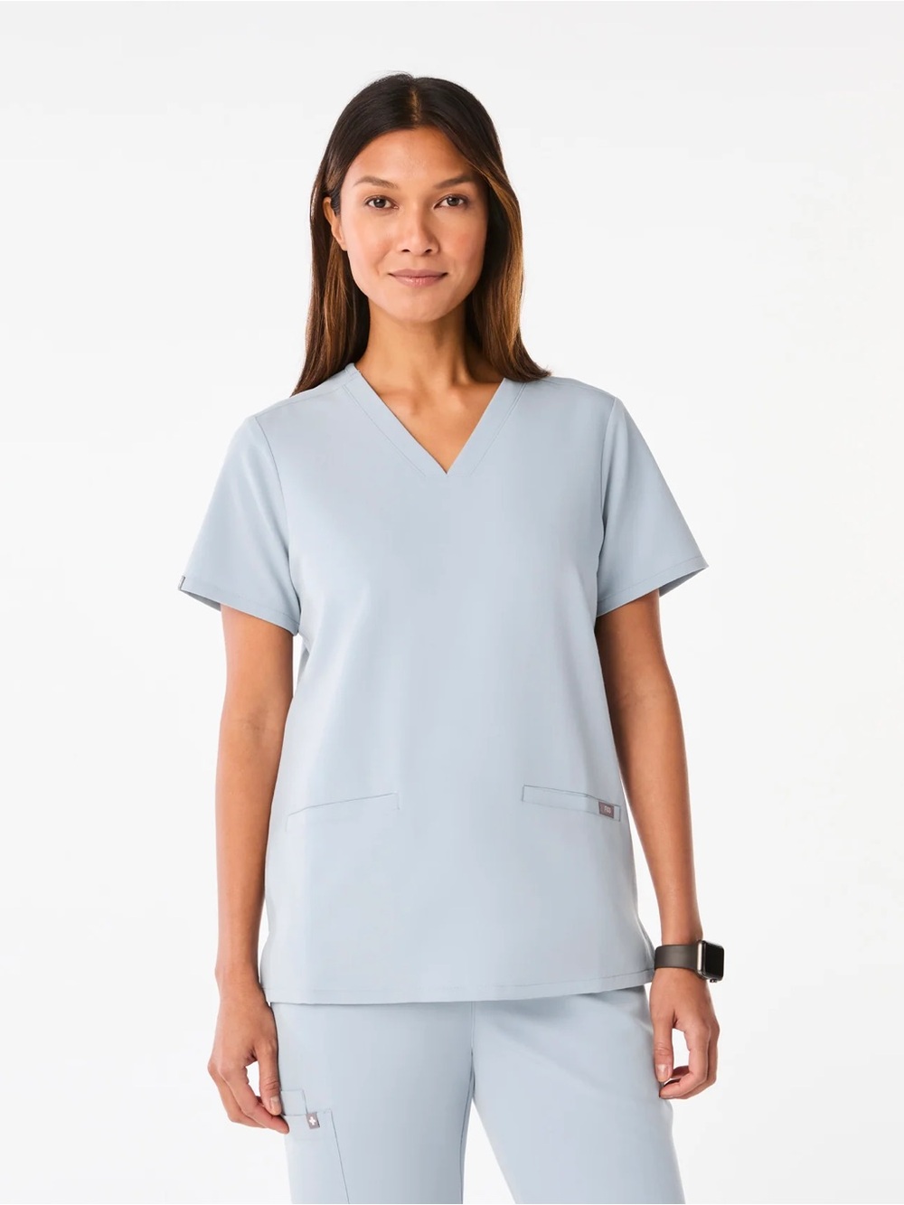 Figs Dusty  Blue V-Neck Short Sleeve Scrub Top Sz Small